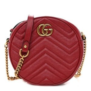 Glazed Calfskin Matelasse Heart Mini GG Marmont Round Shoulder Bag